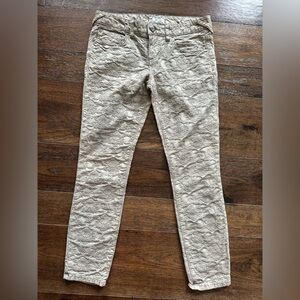 Free People Stella Floral Textured Beige/ Green Pants- size 28